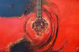 RED GUITAR 45x65cm